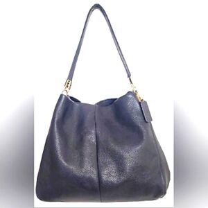 Coach Designer Phobe Dark Blue Triple Compartment Shoulder Bag Purse Handbag